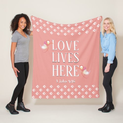 LOVE LIVES HERE Pink Fleece Blanket