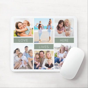 Love Lives Here Sage Green Photo Collage Mouse Pad