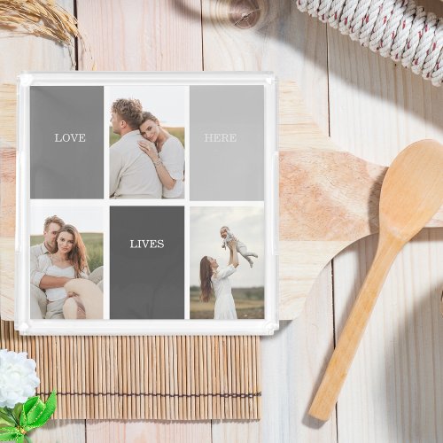 Love Lives Here  Three Photo Family Gift Acrylic Tray