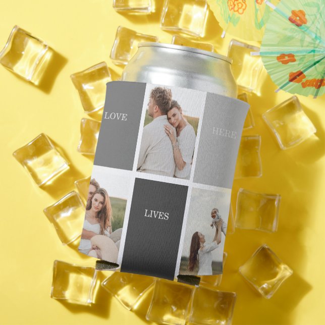 Love Lives Here | Three Photo Family Gift Can Cooler (In Situ Summer)