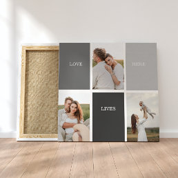 Love Lives Here | Three Photo Family Gift Canvas Print