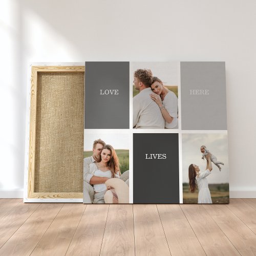 Love Lives Here  Three Photo Family Gift Canvas Print