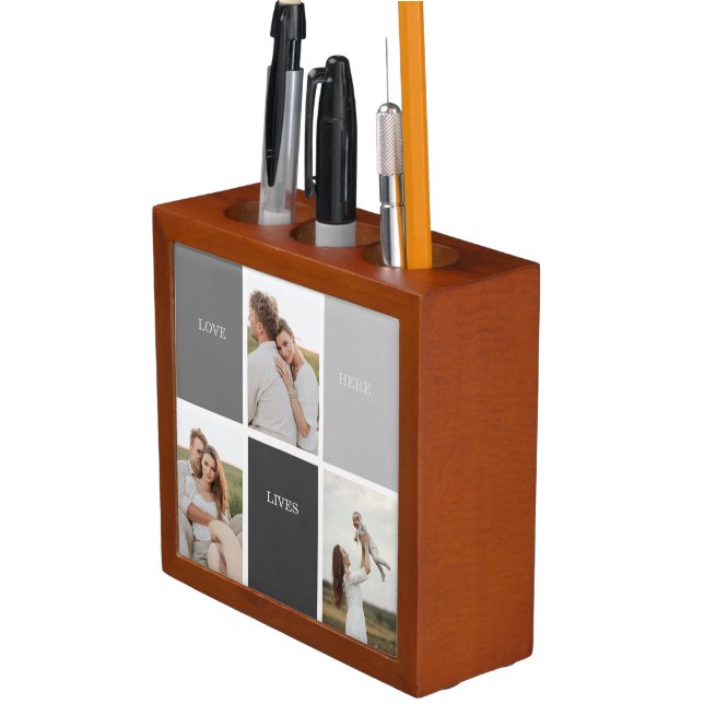 Love Lives Here | Three Photo Family Gift Desk Organizer (In Situ)