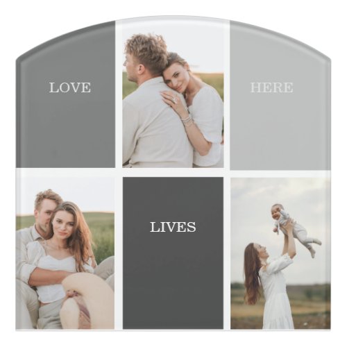 Love Lives Here  Three Photo Family Gift Door Sign