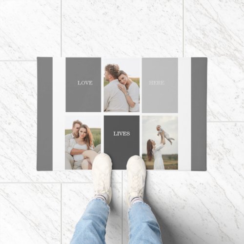 Love Lives Here  Three Photo Family Gift Doormat