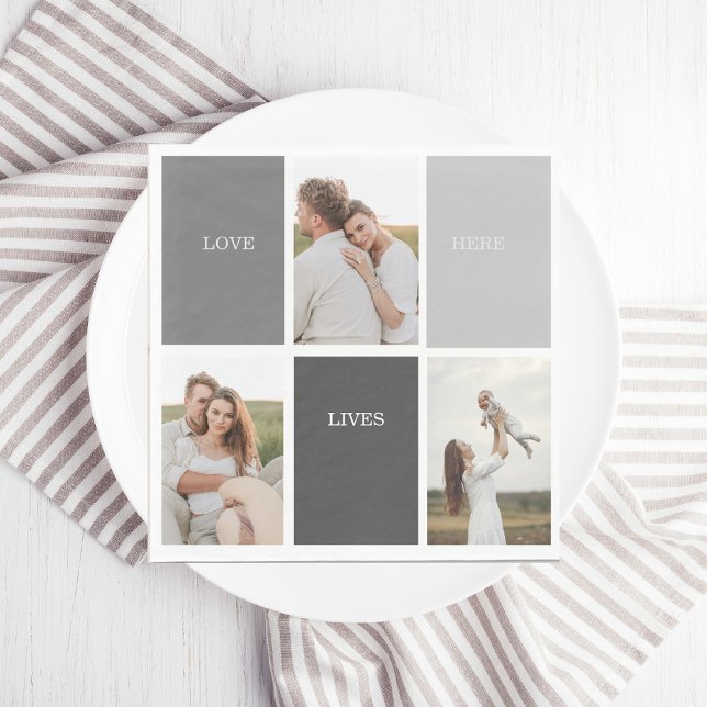 Love Lives Here | Three Photo Family Gift Napkins (Creator Uploaded)