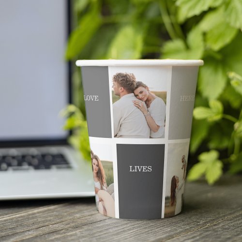 Love Lives Here  Three Photo Family Gift Paper Cups