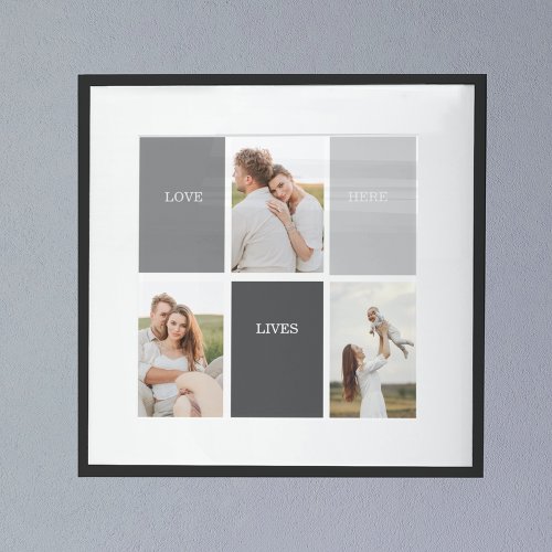 Love Lives Here  Three Photo Family Gift Poster