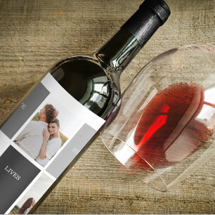 Love Lives Here Three Photo Family Gift Wine Label