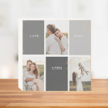 Love Lives Here | Three Photo Family Gift Wooden Box Sign<br><div class="desc">Presenting a heartwarming and personalized gift that celebrates the essence of family, featuring a beautiful grey frame adorned with a touching "Love Lives Here" quote and three cherished photos. Every time the recipient catches a glimpse of this remarkable gift, their heart will be filled with fond memories and a profound...</div>