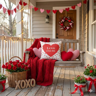 Love Lives Here Valentine's Day Outdoor Pillow