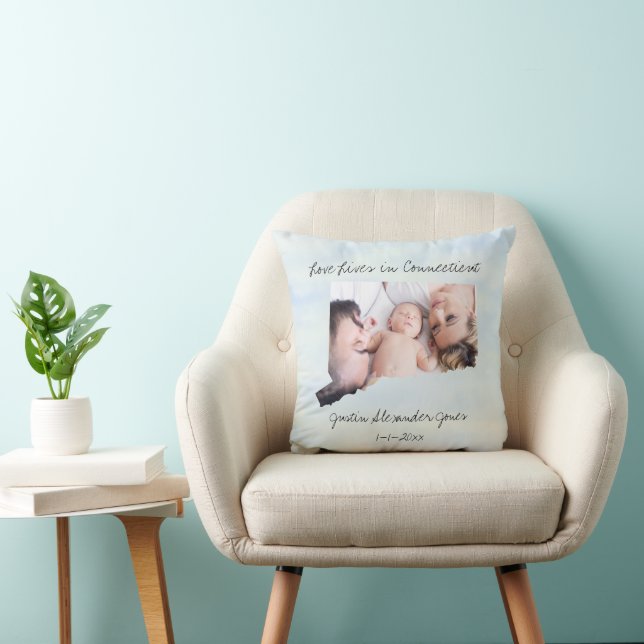 Love Lives In Connecticut State Shaped Photo Throw Pillow (Chair)