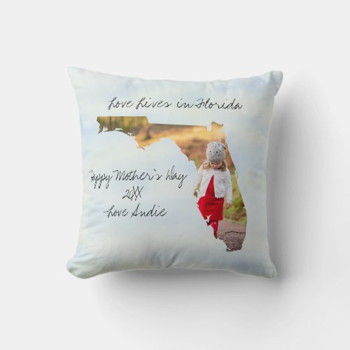Love Lives In Florida State Shaped Custom Photo Throw Pillow