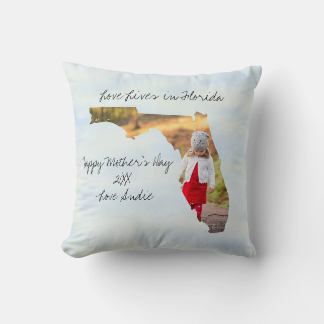 Love Lives In Florida State Shaped Custom Photo Throw Pillow (Front)