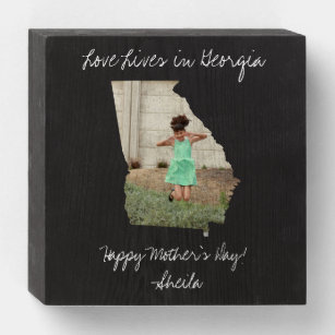 Love Lives In Georgia State Shaped Custom Photo Wooden Box Sign