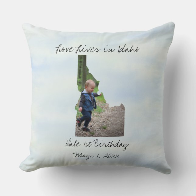 Love Lives In Idaho State Shaped Custom Photo Throw Pillow (Front)
