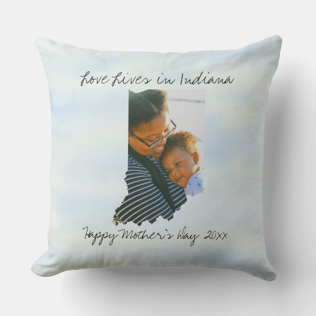 Love Lives In Indiana State Shaped Custom Photo Throw Pillow (Front)