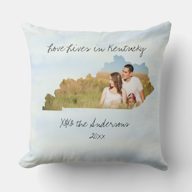 Love Lives In Kentucky State Shaped Photo Throw Pillow (Front)