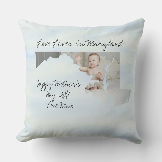 Love Lives In Maryland State Shaped Custom Photo Throw Pillow (Front)