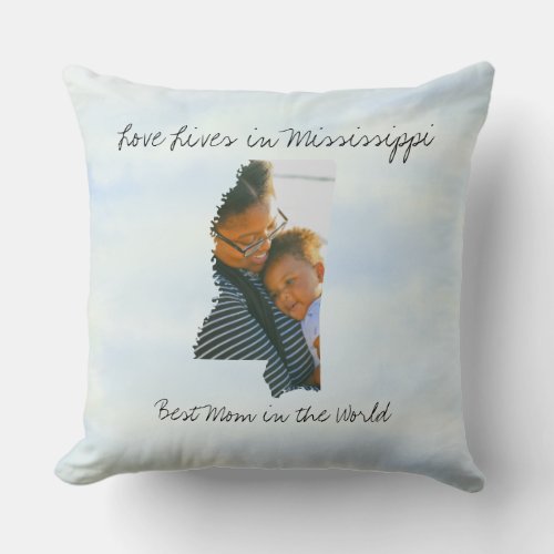 Love Lives In Mississippi State Shaped Photo Throw Pillow