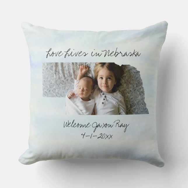 Love Lives In Nebraska State Shaped Custom Photo Throw Pillow (Front)