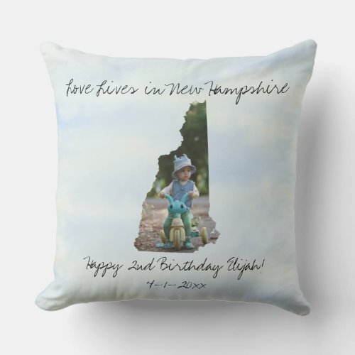 Love Lives In New Hampshire State Shaped Photo Throw Pillow