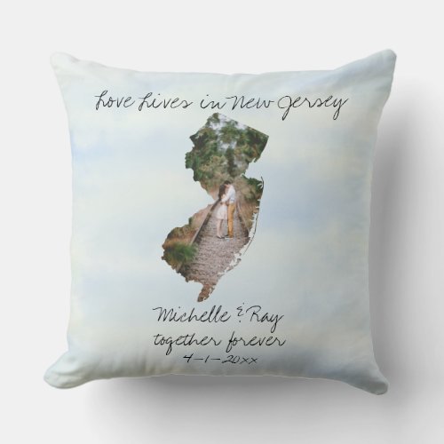 Love Lives In New Jersey State Shaped Custom Photo Throw Pillow