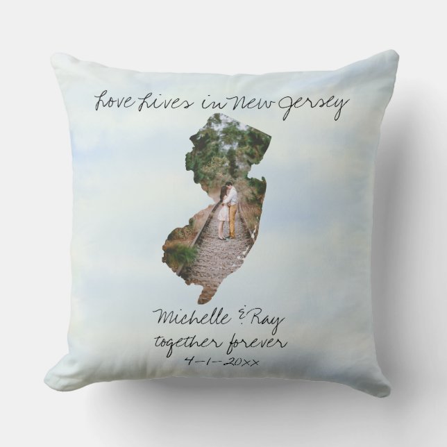 Love Lives In New Jersey State Shaped Custom Photo Throw Pillow (Front)