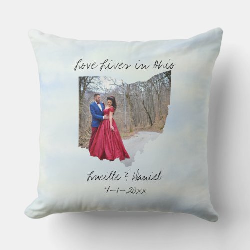 Love Lives In Ohio State Shaped Custom Photo Throw Pillow