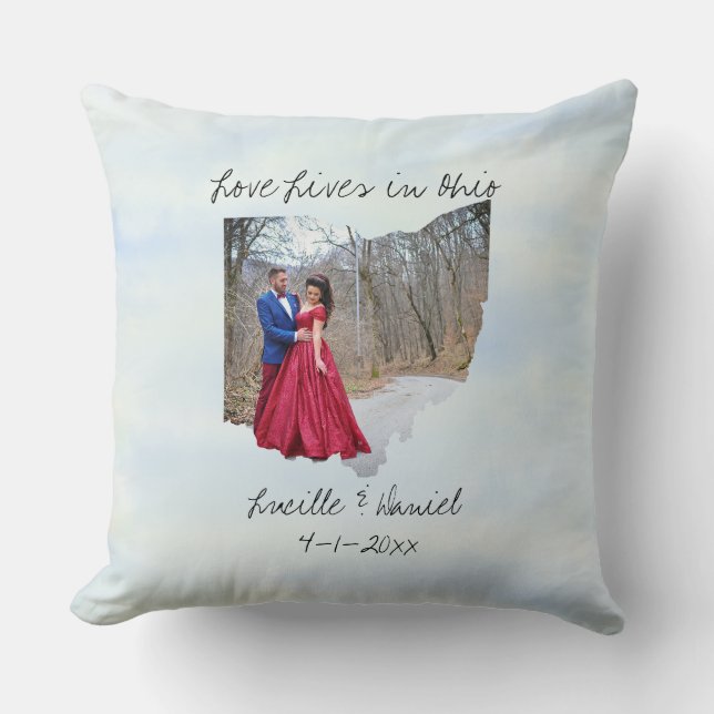 Love Lives In Ohio State Shaped Custom Photo Throw Pillow (Front)