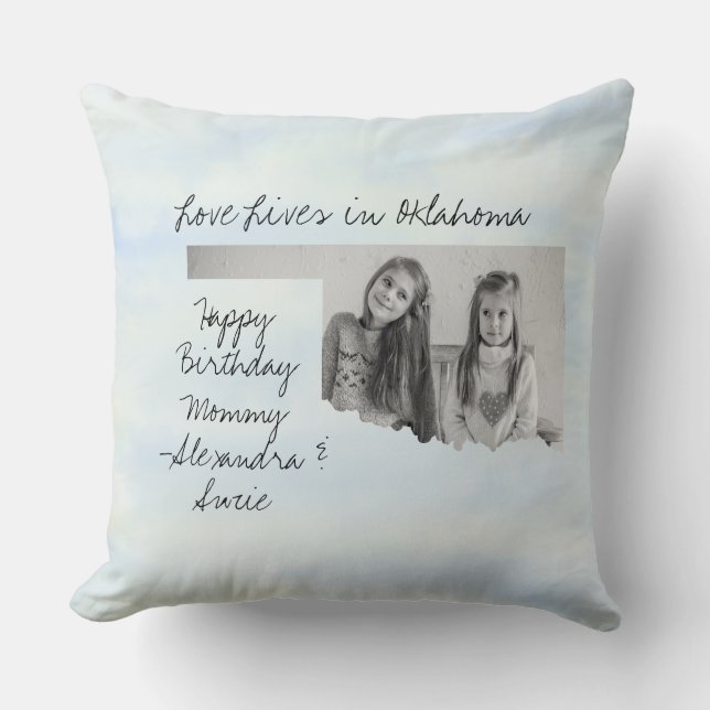 Love Lives In Oklahoma State Shaped Photo Throw Pillow (Front)