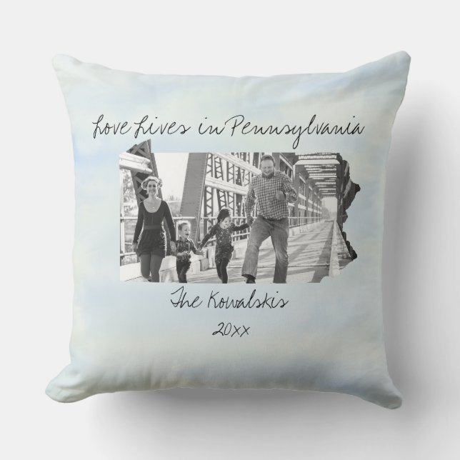 Love Lives In Pennsylvania State Shaped Photo Throw Pillow (Front)
