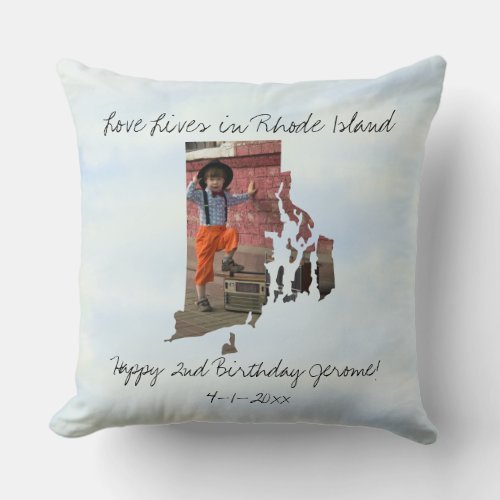Love Lives In Rhode Island State Shaped Photo Throw Pillow