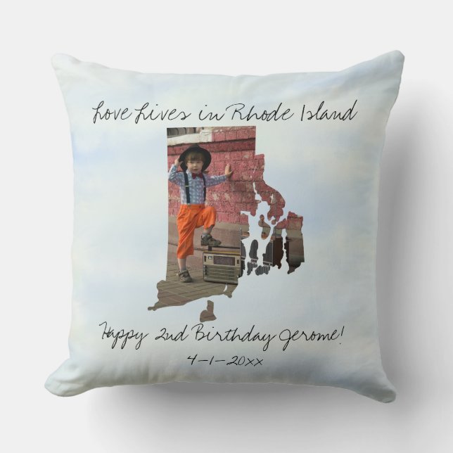 Love Lives In Rhode Island State Shaped Photo Throw Pillow (Front)