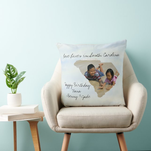 Love Lives In South Carolina State Shaped Photo Throw Pillow (Chair)