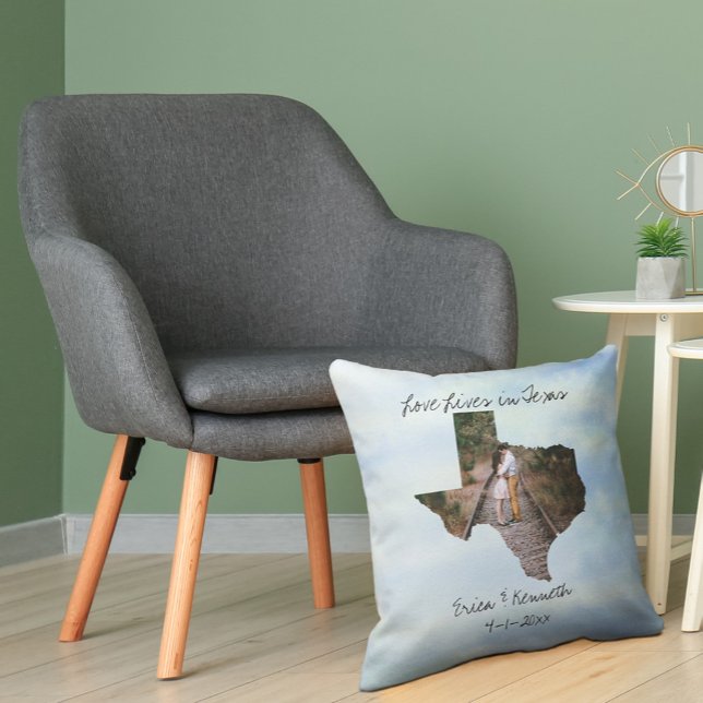 Love Lives In Texas State Shaped Custom Photo Throw Pillow (Creator Uploaded)