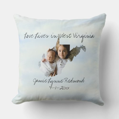 Love Lives In West Virginia State Shaped Photo Throw Pillow