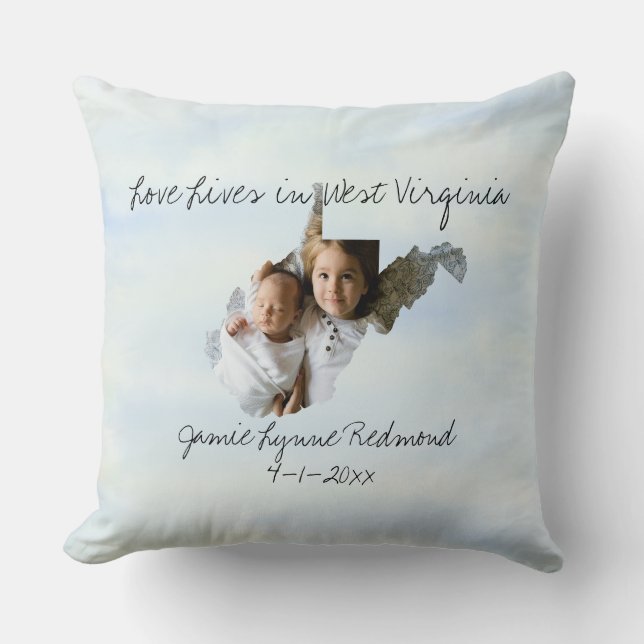 Love Lives In West Virginia State Shaped Photo Throw Pillow (Front)
