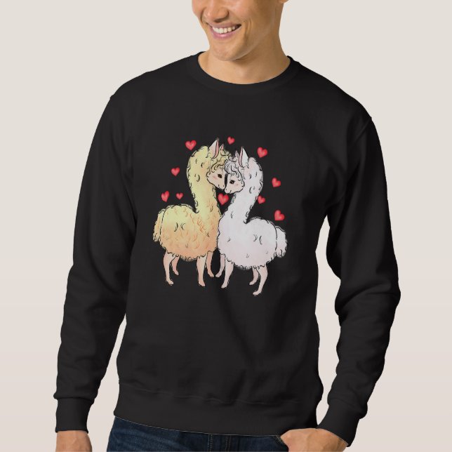 Love Llama Couples Hearts Retro Groovy 70s Valenti Sweatshirt (Front)