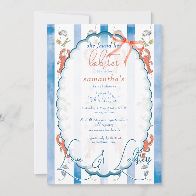 Love & Lobster Coquette Bow Wedding Bridal Shower Invitation (Front)