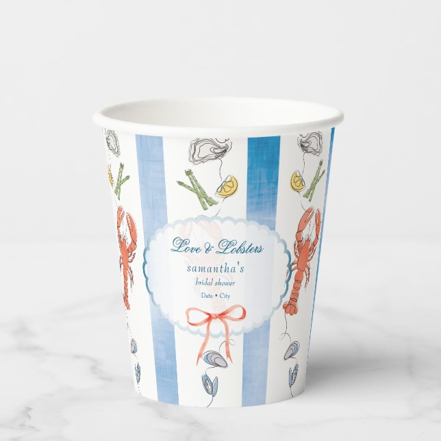 Love & Lobster Coquette Bow Wedding Bridal Shower Paper Cups (Front)