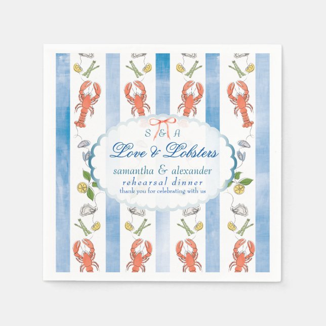 Love & Lobster Coquette Wedding Rehearsal Dinner Napkins (Front)