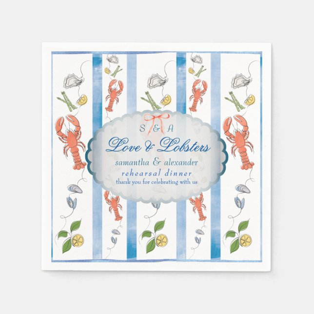 Love & Lobster Red Bow Wedding Rehearsal Dinner Napkins (Front)