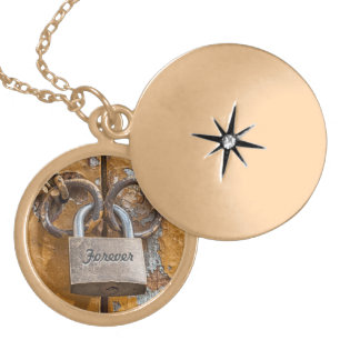 Love Lock on Worn Antique Door Magnet Gold Plated Necklace