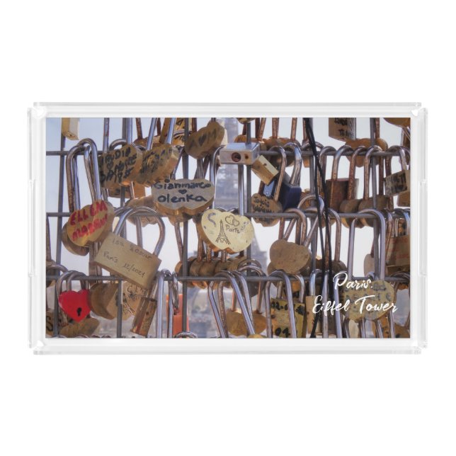 Love Locks and Eiffel Tower. Paris. France. Acrylic Tray (Front)
