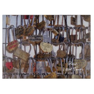 Love Locks and Eiffel Tower. Paris. France. Cutting Board