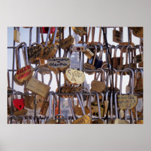 Love Locks and Eiffel Tower. Paris. France. Poster