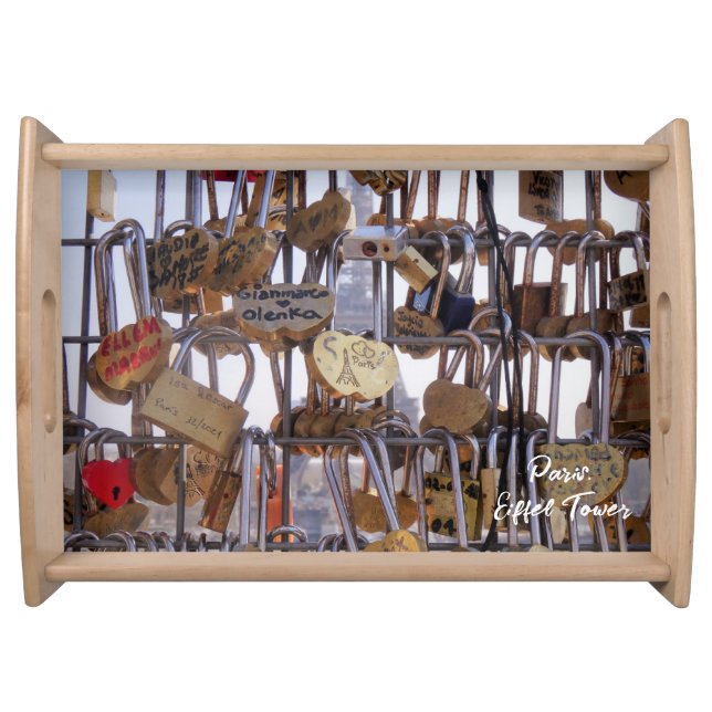 Love Locks and Eiffel Tower. Paris. France.   Serving Tray (Front)