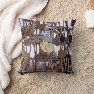 Love Locks and Eiffel Tower. Paris. France. Throw Pillow