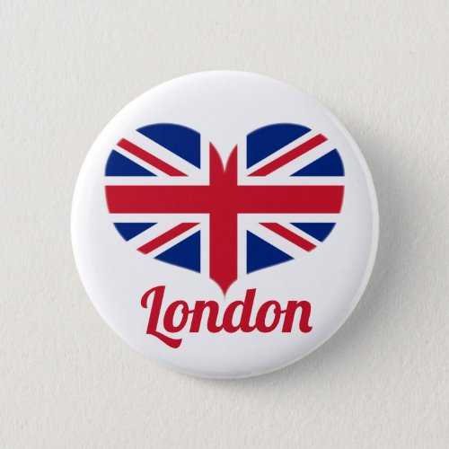 Love London  Heart Shaped UK Flag  Union Jack Pinback Button